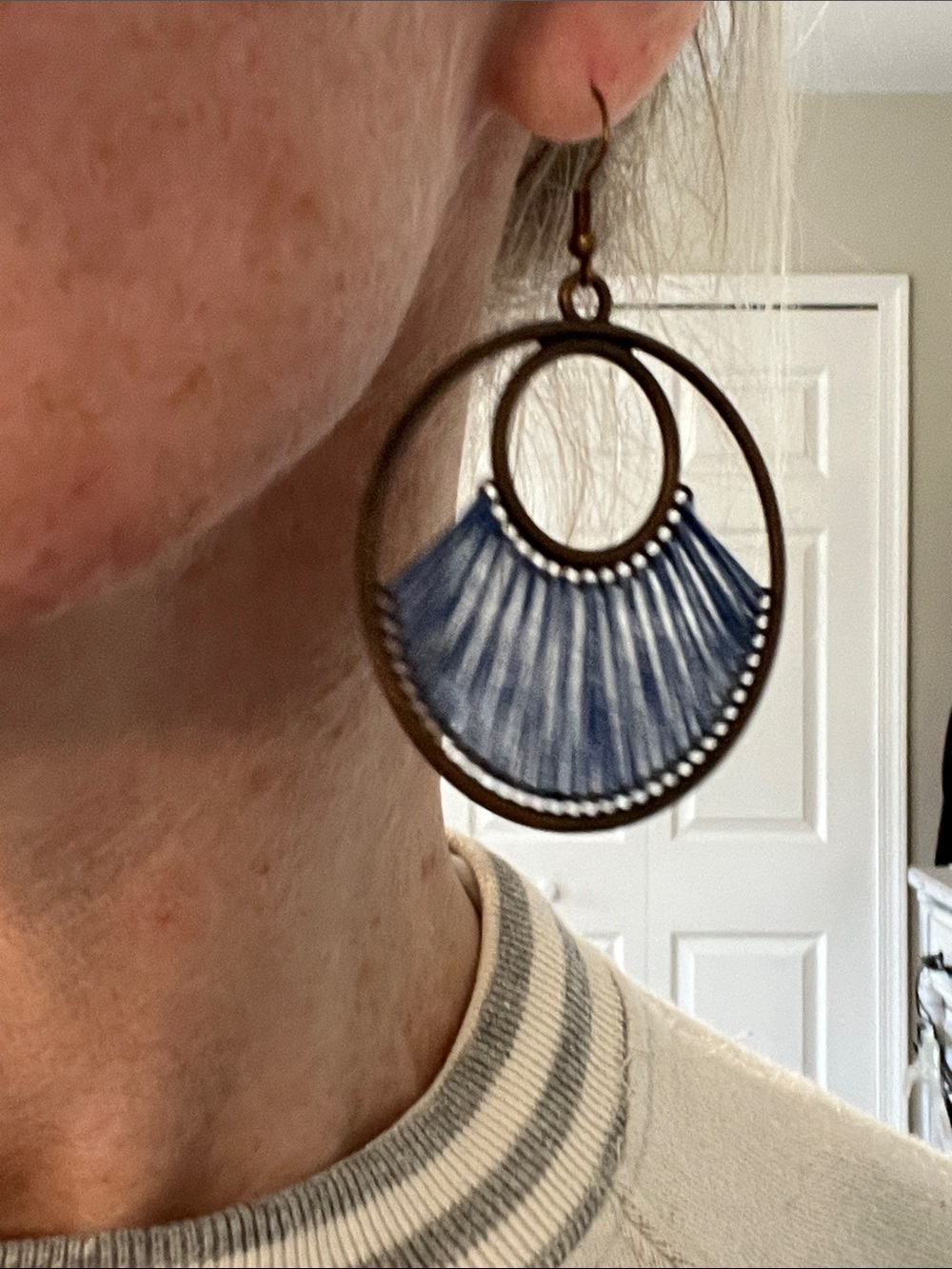 Boho Blue Threaded Hoop Earrings